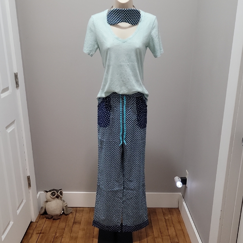 Victoria's Secret The Mayfair Tee-jama Blue Honeycomb & Polka Dot Print Sz S